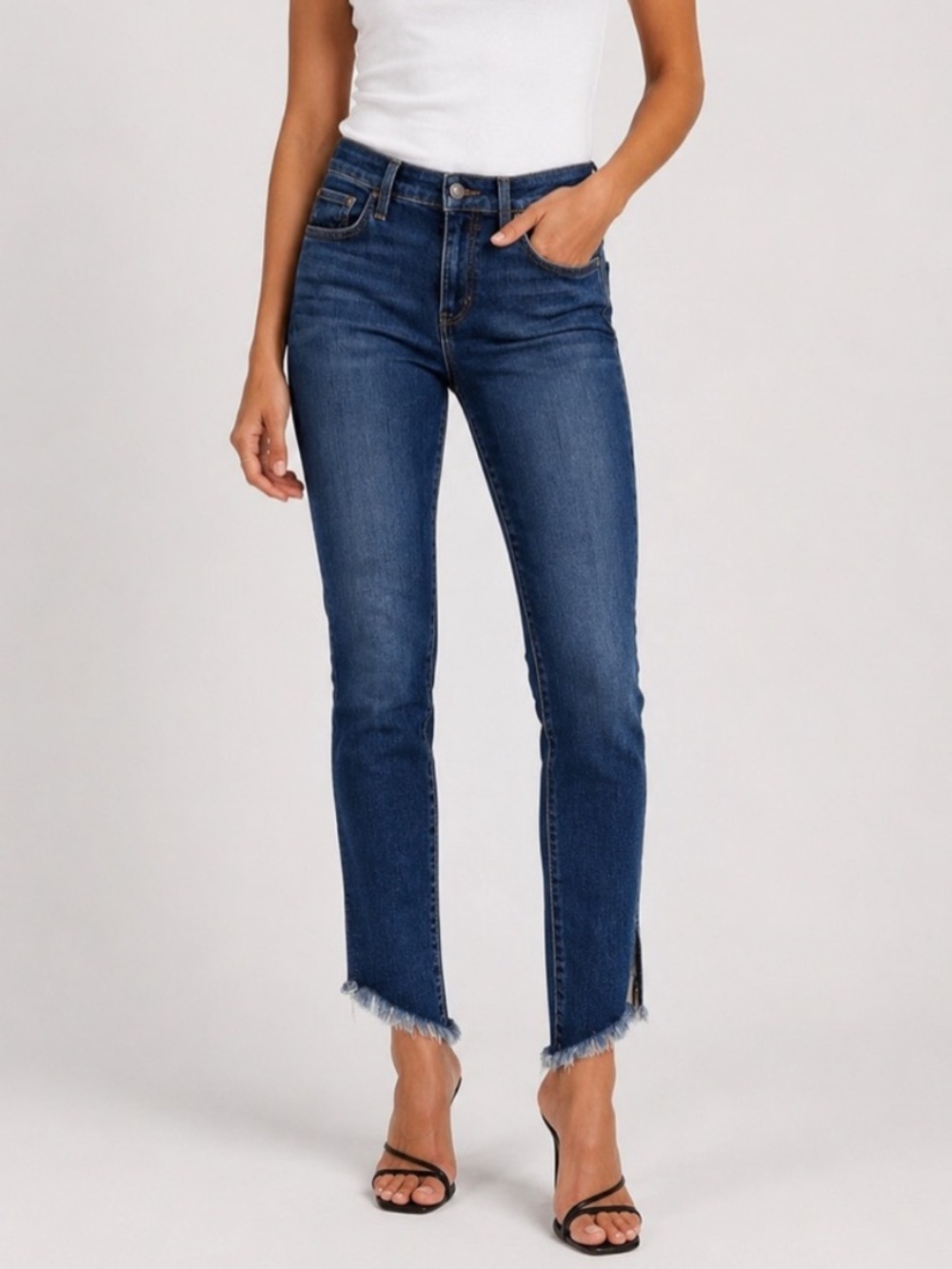 Joe’s Jeans The Icon Mid Rise Skinny Ankle Raw Hem Slit Jeans 28